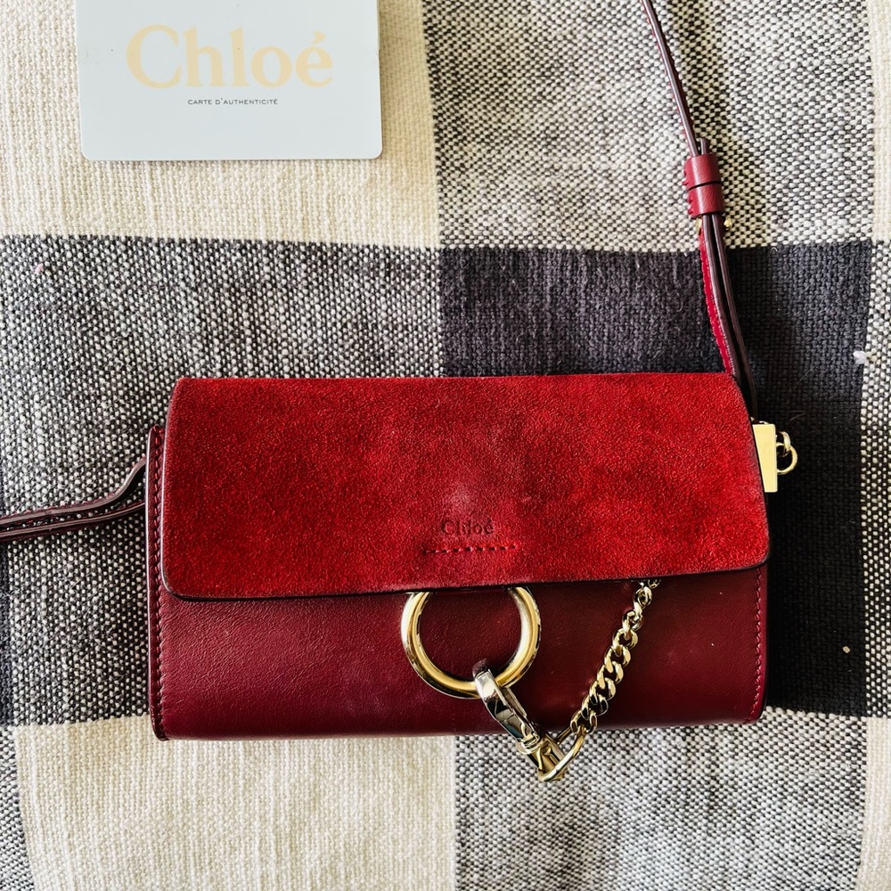 Chloe Burgundy (red wine) crossbody. Leather + suede.